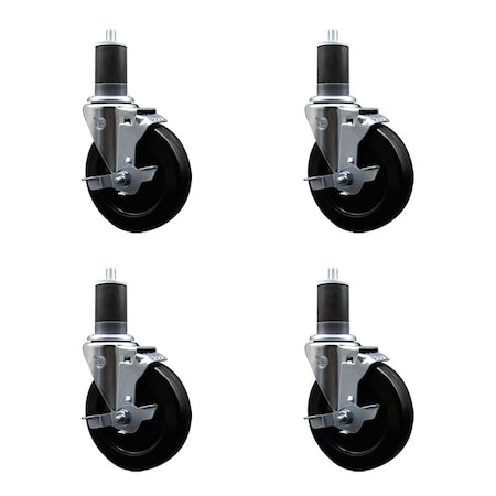 Service Caster 5'' Hard Rubber Swivel 1-5/8'' Expanding Stem Caster Set with Brake, 4PK SCC-EX20S514-HRS-TLB-158-4